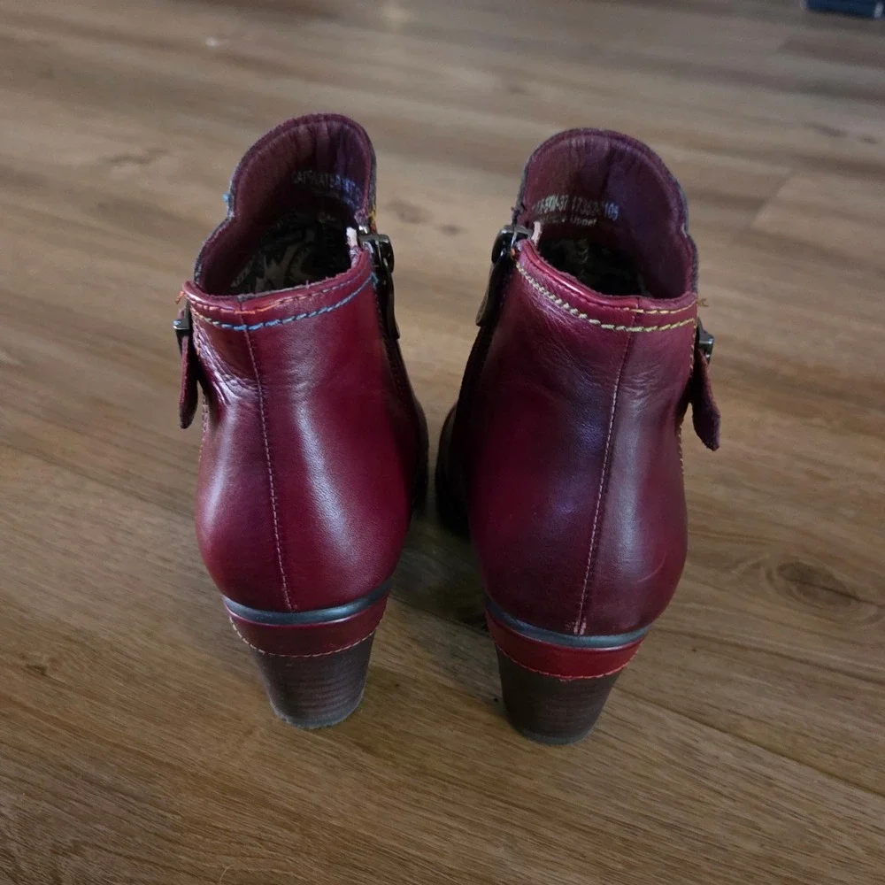 L Artiste Spring Step‎ Women's Burgundy Leather Ankle Boots Size 37 Wedge Heel